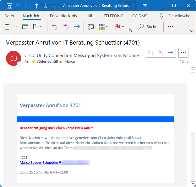 Mail in Outlook Express von der Cisco Unity Connection